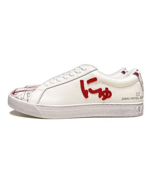 Sangacio（サンガッチョ）Sangacio (サンガッチョ) Jean Michel Basquiat (ジャンミシェルバスキア) アートデザインレザーローカットスニーカー ホワイト サイズ:US8.5の古着・服飾アイテム