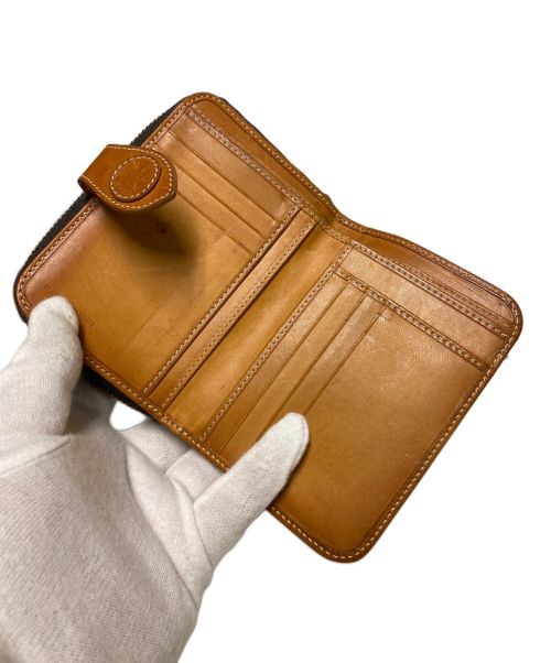 HUNTING WORLD（ハンティングワールド）HUNTING WORLD (ハンティングワールド) レザー2つ折り財布 ブラウン×レッドの古着・服飾アイテム