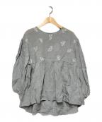 TSUHARU by samansa Mos2ツハル バイ サマンサモスモス）の古着「配色リネン刺繍ギャザーブラウス」｜ブルー