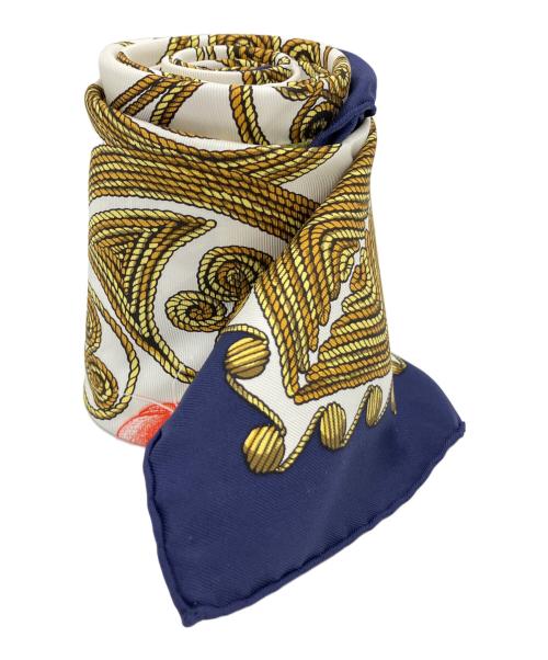 HERMES（エルメス）HERMES (エルメス) 大判スカーフ ホワイト×ネイビーの古着・服飾アイテム