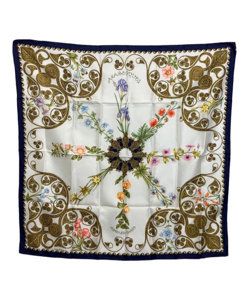 HERMES（エルメス）HERMES (エルメス) 大判スカーフ ホワイト×ネイビーの古着・服飾アイテム