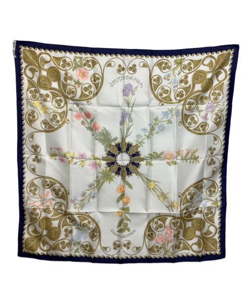 HERMES（エルメス）HERMES (エルメス) 大判スカーフ ホワイト×ネイビーの古着・服飾アイテム