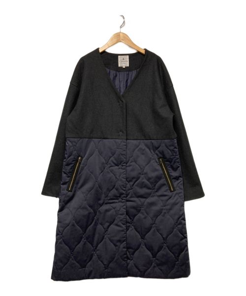 LANVIN en Bleu（ランバンオンブルー）LANVIN en Bleu (ランバンオンブルー) ドッキングキルトノーカラーコート ブラック サイズ:38の古着・服飾アイテム
