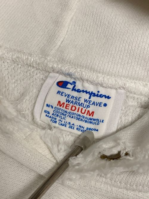 Champion REVERSE WEAVE（チャンピオン リバース ウィーブ）Champion REVERSE WEAVE (チャンピオン リバース ウィーブ) 80's リバースウィーブプルオーバーパーカー ホワイト サイズ:Mの古着・服飾アイテム
