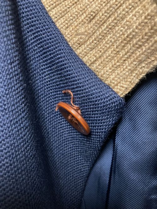 UNDERCOVER（アンダーカバー）UNDERCOVER (アンダーカバー) ニット切替スタンドカラーコート ネイビー×ベージュ サイズ:1の古着・服飾アイテム