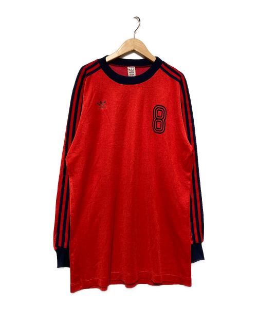 adidas（アディダス）adidas (アディダス) 80s スリーストライプロングスリーブカットソー レッド サイズ:Lの古着・服飾アイテム