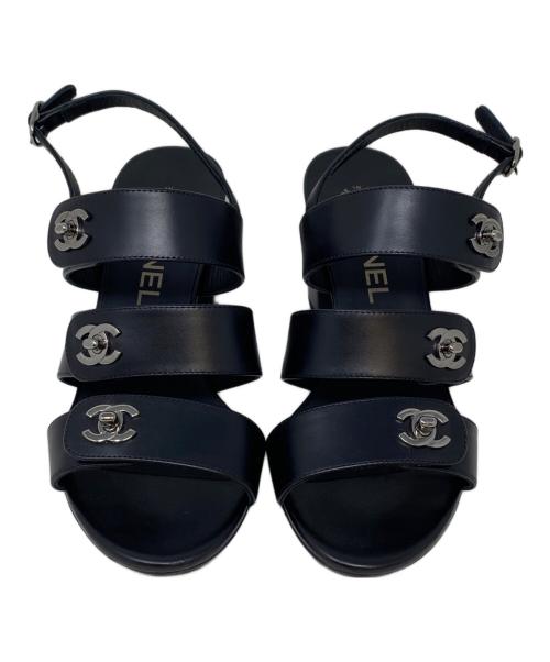 CHANEL（シャネル）CHANEL (シャネル) ココマーク ターンロック レザー サンダル ブラック サイズ:35 1/2の古着・服飾アイテム