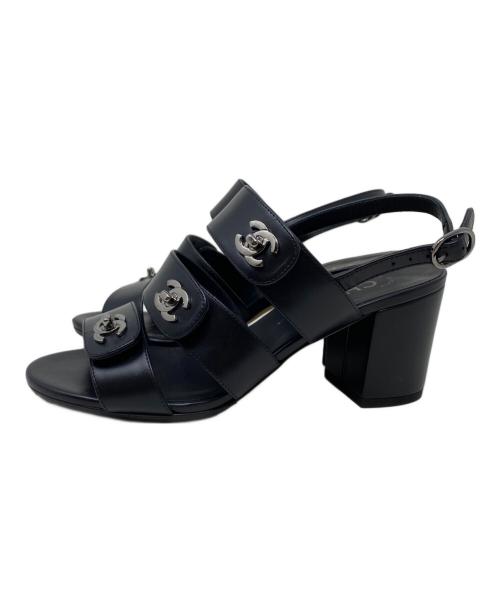 CHANEL（シャネル）CHANEL (シャネル) ココマーク ターンロック レザー サンダル ブラック サイズ:35 1/2の古着・服飾アイテム