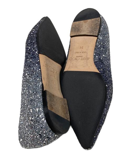JIMMY CHOO（ジミーチュウ）JIMMY CHOO (ジミーチュウ) ROMY FLAT LAG / グリッターパンプス ネイビー×シルバー サイズ:34の古着・服飾アイテム