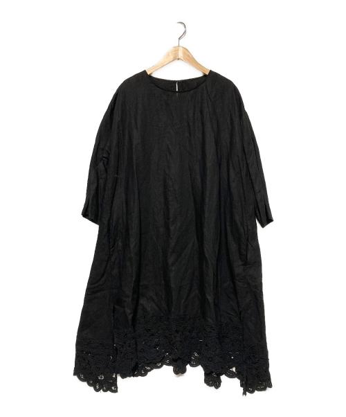 BEARDSLEY（ビアズリー）BEARDSLEY (ビアズリー) 七分袖バテンレースワンピース ブラック サイズ:Fの古着・服飾アイテム