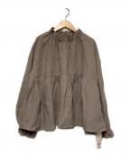 Samansa Mos2サマンサモスモス）の古着「【立川限定】リネンスタンドフリルブラウス」｜グレー