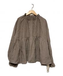 Samansa Mos2（サマンサモスモス）の古着「【立川限定】リネンスタンドフリルブラウス」｜グレー