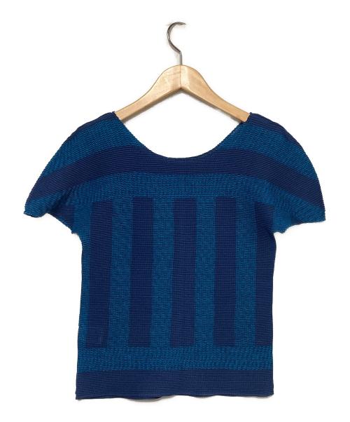 ISSEY MIYAKE me（イッセイ ミヤケ ミー）ISSEY MIYAKE me (イッセイ ミヤケ ミー) 半袖カットソー ネイビー×ブルー サイズ:Fの古着・服飾アイテム