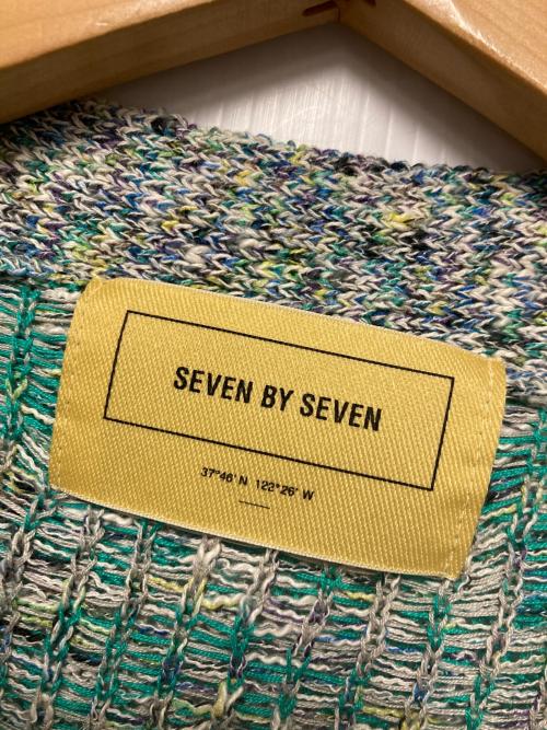 seven by seven（セブンバイセブン）seven by seven (セブンバイセブン) Vネックコットンニットカーディガン グレー×グリーン サイズ:Mの古着・服飾アイテム