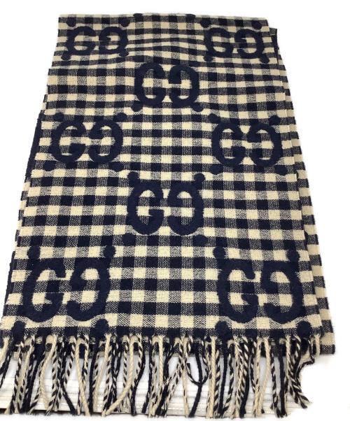 GUCCI（グッチ）GUCCI (グッチ) GGウールジャカード スカーフ ブラック×ベージュの古着・服飾アイテム