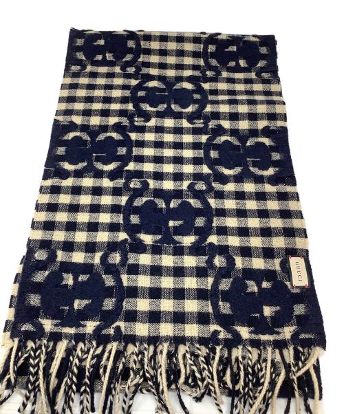 GUCCI（グッチ）GUCCI (グッチ) GGウールジャカード スカーフ ブラック×ベージュの古着・服飾アイテム