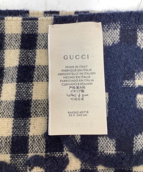 GUCCI（グッチ）GUCCI (グッチ) GGウールジャカード スカーフ ブラック×ベージュの古着・服飾アイテム