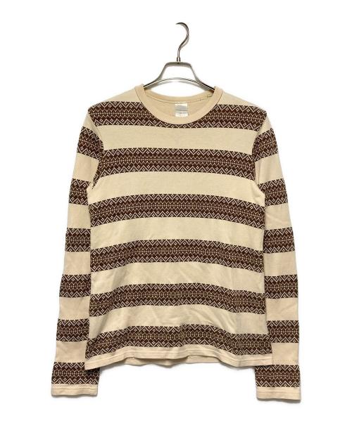 NUMBER (N)INE（ナンバーナイン）NUMBER (N)INE (ナンバーナイン) 02AW ロングスリーブカットソー / ジョージ期 ベージュ×ブラウン サイズ:3の古着・服飾アイテム