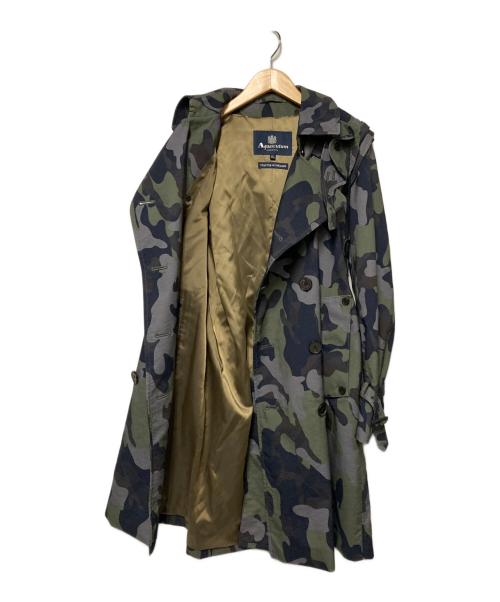 Aquascutum（アクアスキュータム）Aquascutum (アクアスキュータム) カモフラフーデッドトレンチコート カーキ サイズ:34の古着・服飾アイテム