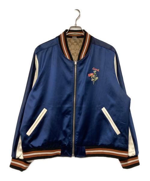 COACH（コーチ）COACH (コーチ) リバーシブルフローラルプリントシグネチャースーベニアジャケット / スカジャン ネイビー サイズ:Lの古着・服飾アイテム