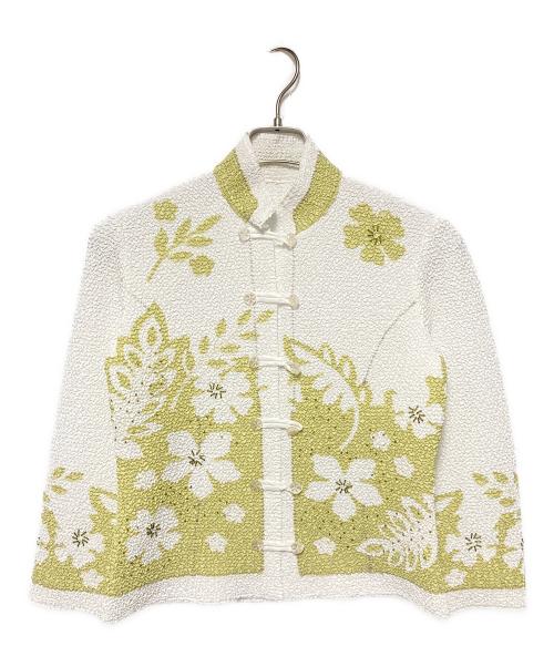 NOKO OHNO（ノコ オーノ）NOKO OHNO (ノコ オーノ) プリーツチャイナブラウス ホワイト×グリーン サイズ:40の古着・服飾アイテム