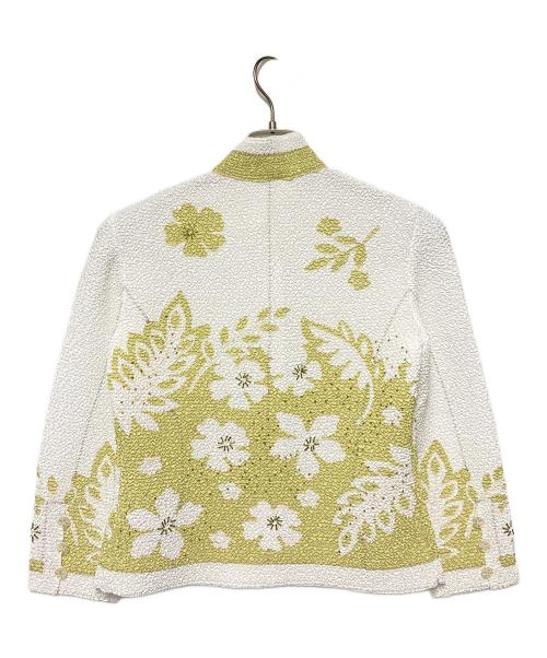 NOKO OHNO（ノコ オーノ）NOKO OHNO (ノコ オーノ) プリーツチャイナブラウス ホワイト×グリーン サイズ:40の古着・服飾アイテム