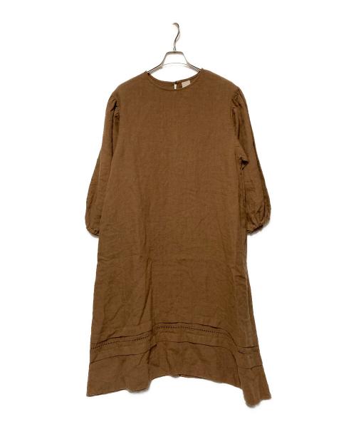 TSUHARU by samansa Mos2（ツハル バイ サマンサモスモス）TSUHARU by samansa Mos2 (ツハル バイ サマンサモスモス) リネン袖刺繍ワンピース ブラウン サイズ:M 未使用品の古着・服飾アイテム