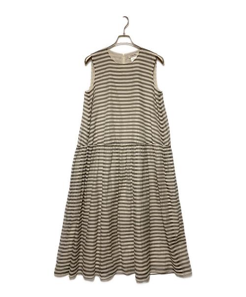 'S Max Mara（エスマックスマーラ）'S Max Mara (エスマックスマーラ) シルク混ボーダーノースリーブワンピース ホワイト×グレー サイズ:42の古着・服飾アイテム
