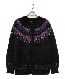 Yonetomi×Coohem（ヨネトミ×コーヘン）の古着「22AW ノルディックニットカーディガン」｜ブラック×パープル