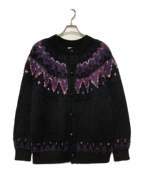 Yonetomi（ヨネトミ）Yonetomi (ヨネトミ) Coohem (コーヘン) 22AW ノルディックニットカーディガン ブラック×パープル サイズ:Lの古着・服飾アイテム