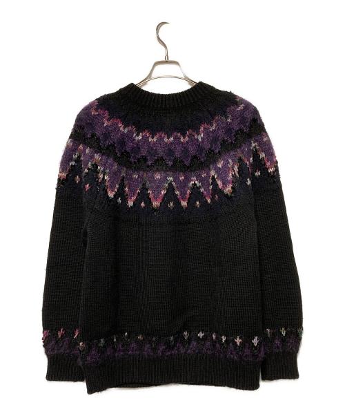Yonetomi（ヨネトミ）Yonetomi (ヨネトミ) Coohem (コーヘン) 22AW ノルディックニットカーディガン ブラック×パープル サイズ:Lの古着・服飾アイテム