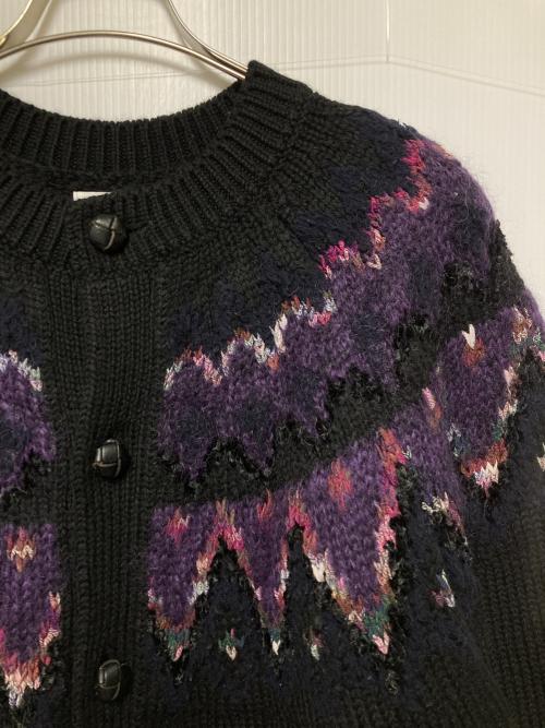 Yonetomi（ヨネトミ）Yonetomi (ヨネトミ) Coohem (コーヘン) 22AW ノルディックニットカーディガン ブラック×パープル サイズ:Lの古着・服飾アイテム