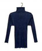 PLEATS PLEASEプリーツプリーズ）の古着「ハイネックプリーツロングスリーブカットソー」｜ネイビー