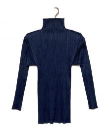 PLEATS PLEASE（プリーツプリーズ）の古着「ハイネックプリーツロングスリーブカットソー」｜ネイビー