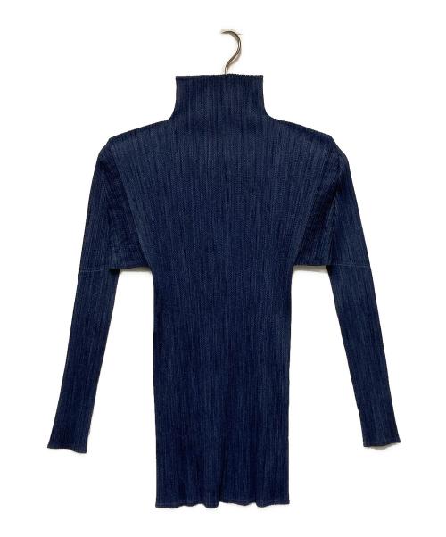 PLEATS PLEASE（プリーツプリーズ）PLEATS PLEASE (プリーツプリーズ) ハイネックプリーツロングスリーブカットソー ネイビー サイズ:3の古着・服飾アイテム