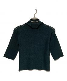 me ISSEY MIYAKE（ミーイッセイ ミヤケ）の古着「7分袖ハイネックカットソー」｜グリーン