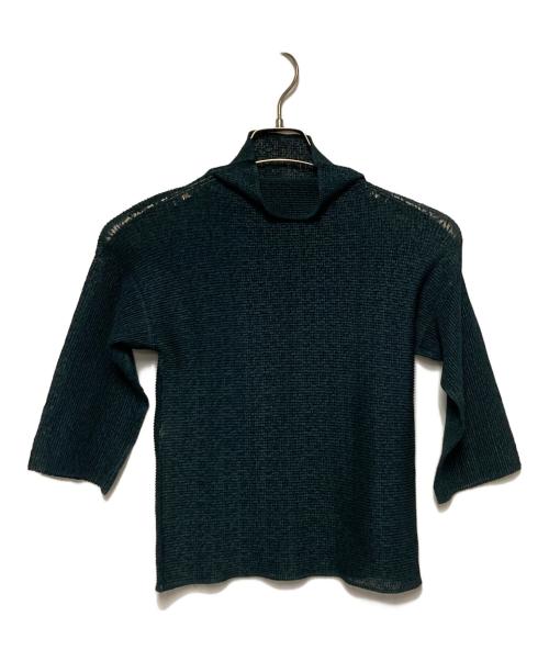 me ISSEY MIYAKE（ミーイッセイ ミヤケ）me ISSEY MIYAKE (ミーイッセイ ミヤケ) 7分袖ハイネックカットソー グリーン サイズ:Fの古着・服飾アイテム