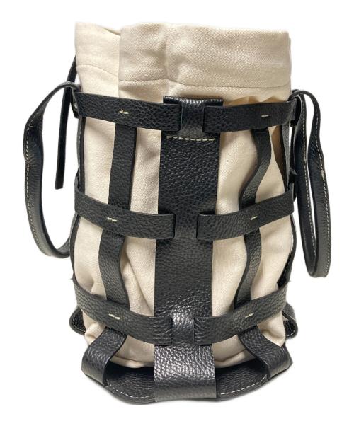 IACUCCI（イアクッチ）IACUCCI (イアクッチ) キャンバス×レザー メッシュトートバッグ ホワイト×ブラックの古着・服飾アイテム