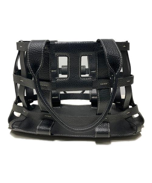 IACUCCI（イアクッチ）IACUCCI (イアクッチ) キャンバス×レザー メッシュトートバッグ ホワイト×ブラックの古着・服飾アイテム