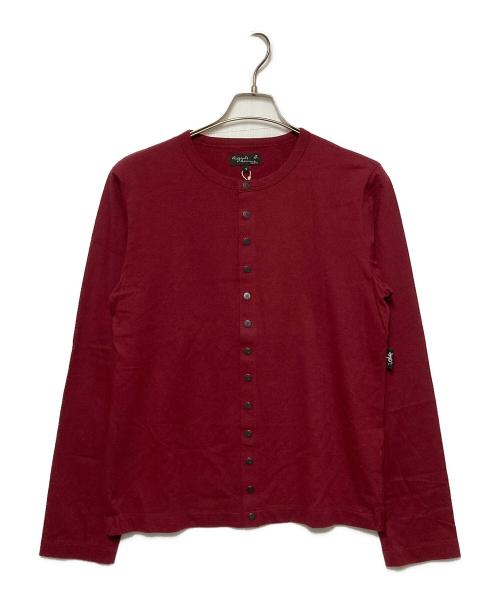 agnes b homme（アニエスベーオム）agnes b homme (アニエスベーオム) スナップボタンコットンカーディガン ワインレッド サイズ:1 未使用品の古着・服飾アイテム