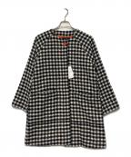 MARY QUANTマリークヮント）の古着「ノーカラーラグランロングコート」｜ホワイト×ブラック