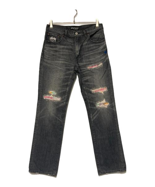 LEVI'S（リーバイス）LEVI'S (リーバイス) stussy (ステューシー) ダメージリペア加工デニムパンツ ブラック サイズ:W32 L30の古着・服飾アイテム