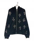 Unknown londonアンノウンロンドン）の古着「Cross Rhinestone Zip Hoodie / ラインストーンジップパーカー」｜ブラック