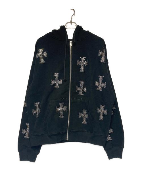 Unknown london（アンノウンロンドン）Unknown london (アンノウンロンドン) Cross Rhinestone Zip Hoodie / ラインストーンジップパーカー ブラック サイズ:Lの古着・服飾アイテム