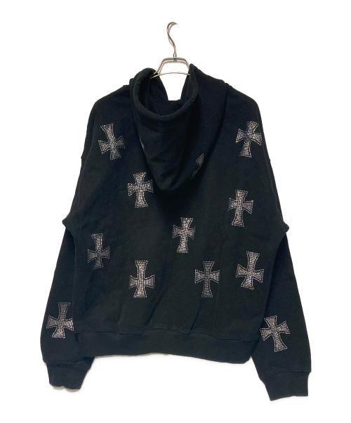 Unknown london（アンノウンロンドン）Unknown london (アンノウンロンドン) Cross Rhinestone Zip Hoodie / ラインストーンジップパーカー ブラック サイズ:Lの古着・服飾アイテム