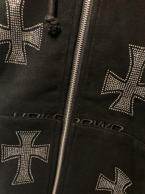 Unknown london（アンノウンロンドン）Unknown london (アンノウンロンドン) Cross Rhinestone Zip Hoodie / ラインストーンジップパーカー ブラック サイズ:Lの古着・服飾アイテム