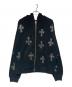 Unknown london（アンノウンロンドン）の古着「Cross Rhinestone Zip Hoodie / ラインストーンジップパーカー」｜ブラック