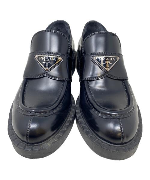 PRADA（プラダ）PRADA (プラダ) チョコレート ブラッシュドレザー ローファー　1D246M ブラック サイズ:34 1/2の古着・服飾アイテム