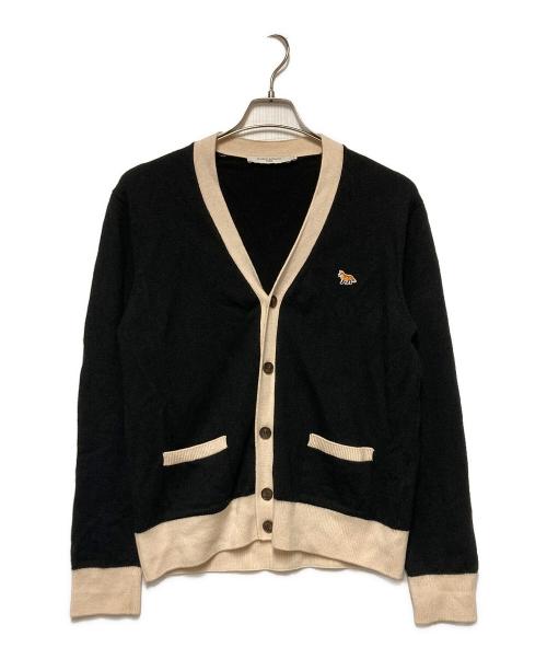 maison kitsune（メゾンキツネ）maison kitsune (メゾンキツネ) フォックスパッチVネックニットカーディガン ブラック×ベージュ サイズ:Mの古着・服飾アイテム