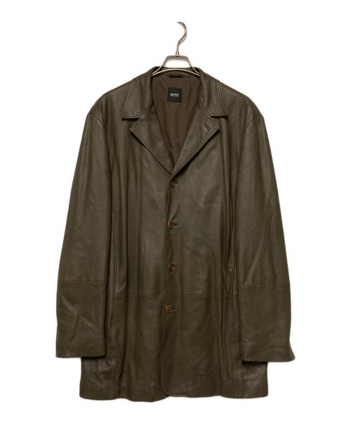 BOSS HUGO BOSS（ボス ヒューゴボス）BOSS HUGO BOSS (ボス ヒューゴボス) レザーチェスターコート ブラウン サイズ:54の古着・服飾アイテム